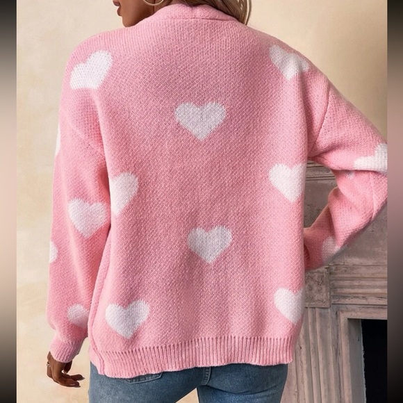 Cozy hearts print button through cardigan - Picture 3 of 6